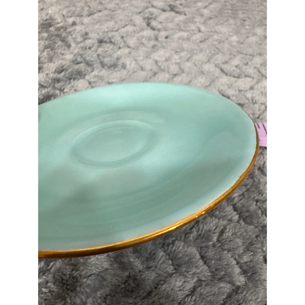 Vintage M&R France Porcelain Saucer Mint Green Gold Trim French Tea Plate 4.75